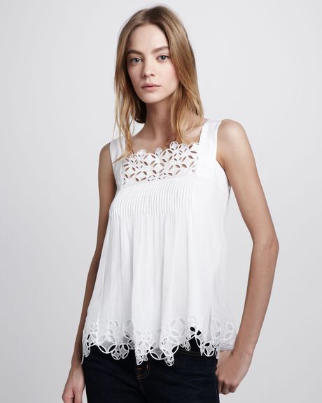 Catherine Malandrino Eyelet Tank in White (blanc) - Lyst