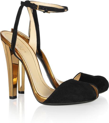 Gucci Metallic Leather and Suede Sandals in Gold | Lyst