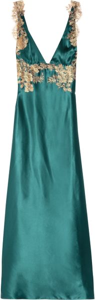 Rosamosario Classica Bellezza Long Silksatin Chemise in Green (turquoise) - Lyst
