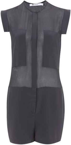 T By Alexander Wang Navy Silk Panel Short Playsuit - Lyst