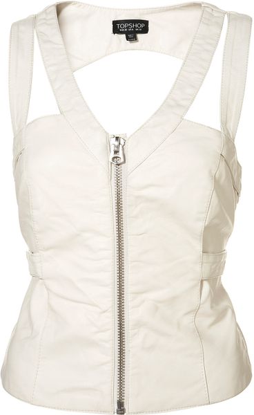 Topshop Strapped Snakeskin Waistcoat in White - Lyst
