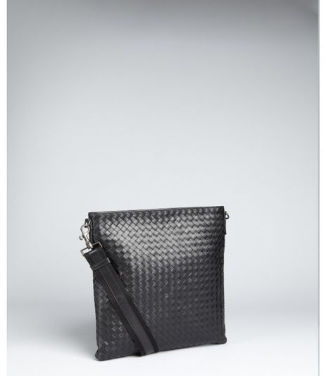Bottega Veneta Intrecciato Leather Canvas Strap Crossbody Bag in Black for Men - Lyst