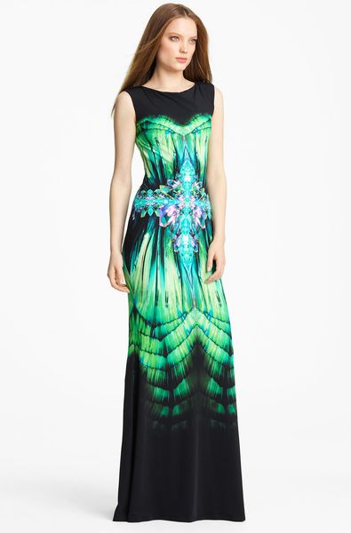 Roberto Cavalli Geometric Print Jersey Gown in Black (black green) - Lyst