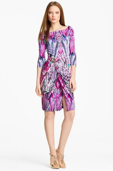 Roberto Cavalli Geometric Print Jersey Dress in Purple (magenta white) - Lyst