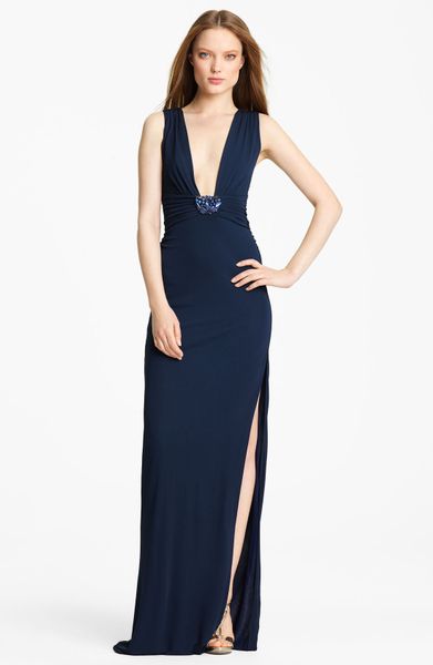 Roberto Cavalli Embellished Jersey Gown in Blue (marine blue) - Lyst