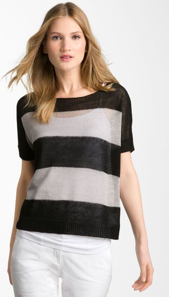 Theory Aislies Spiral Sheer Stripe Linen Sweater in Gray (grey/ black) - Lyst