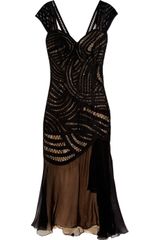 Alberta Ferretti Beaded Tulle and Crepe Midi Dress