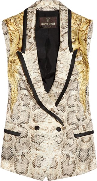 Roberto Cavalli Snakeprint Silk Vest in White (snake) - Lyst