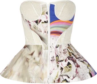  Eyelet Stretchsilk and Printed Crepe Peplum Top 