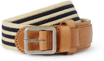  Striped Canvas and Leather Belt 