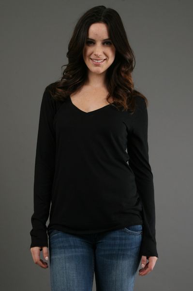 Michael Stars Slim Slouch V Neck in Black in Black - Lyst