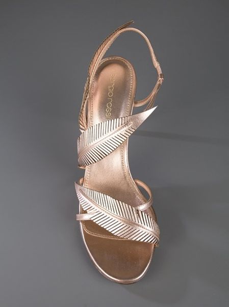 Sergio Rossi Feather Sandals in Gold | Lyst
