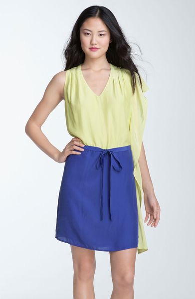 Trouvé Colorblock Cascade Dress in Blue (green- celery/ blue- spectrum) - Lyst