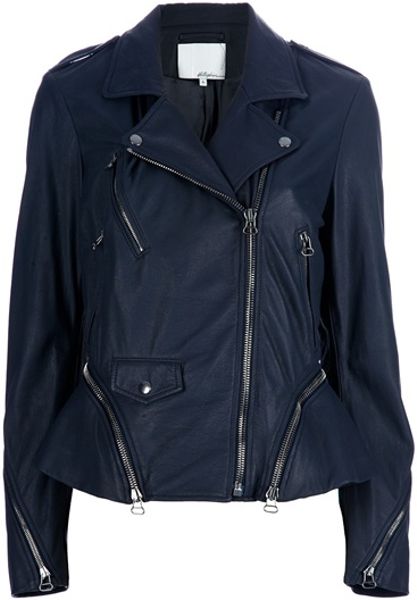3.1 Phillip Lim Leather Jacket in Blue (black) - Lyst