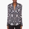 Balmain Deep Vneck Silk Blouse in Gray (charcoal) - Lyst