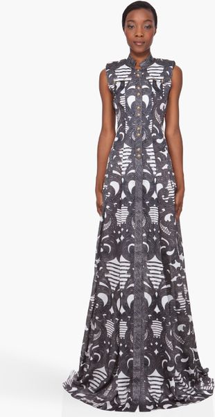 Balmain Spiral Print Silk Dress in Gray (charcoal) - Lyst