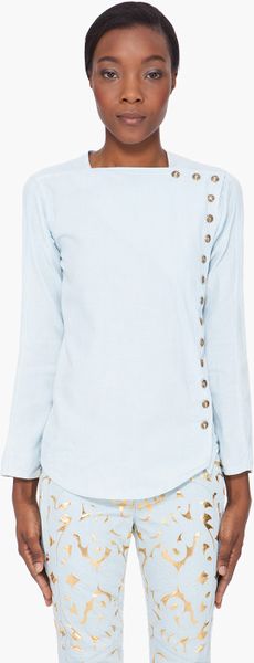 Balmain Denim Pressstud Blouse in Blue (denim) - Lyst