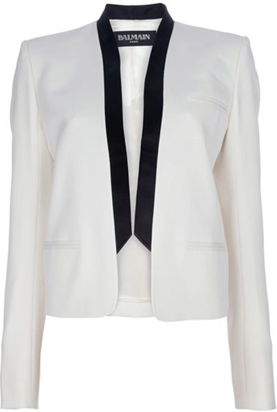 Balmain Structured Open Front Blazer in White - Lyst