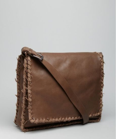 Bottega Veneta Leather Messenger Bag with Whip Stitching in Brown for