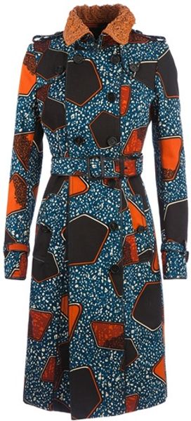 Burberry Prorsum Printed Coat in Blue - Lyst