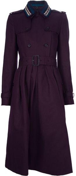 Burberry Prorsum Woven Collar Trench Coat in Purple - Lyst