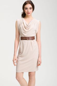 Calvin Klein Cowl Neck Belted Jersey Dress - Lyst