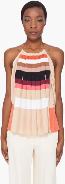 Chloé Striped Pleated Silk Blouse in Multicolor - Lyst