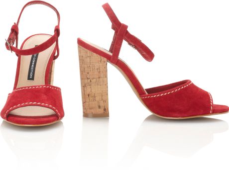 French Connection Tibet Block Heel Sandals in Red | Lyst
