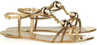 Gucci Embellished Chain and Leather Sandals - Lyst