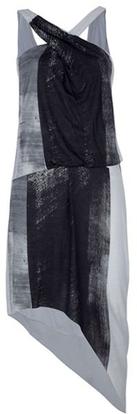 Helmut Lang Printed Drape Dress in Gray (white) - Lyst