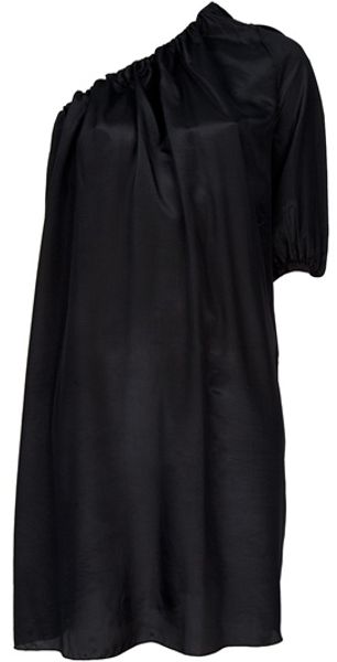 Laneus Laneus Onesleeve Silk Dress Grigionero Silk - Lyst