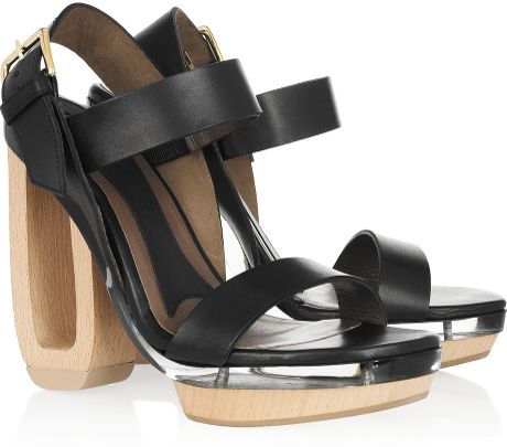 Marni Leather and Wood Sandals in Black - Lyst