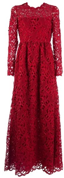 Valentino Crochet Maxi Dress in Red - Lyst