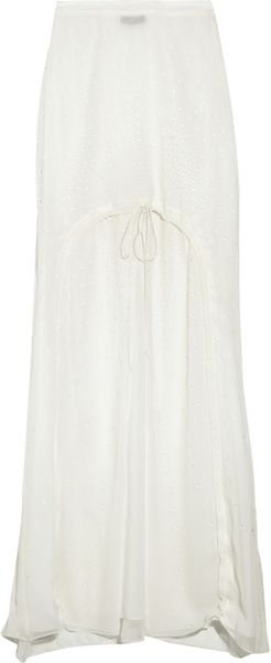 Vera Wang Drawstring Silkchiffon Maxi Skirt in White - Lyst