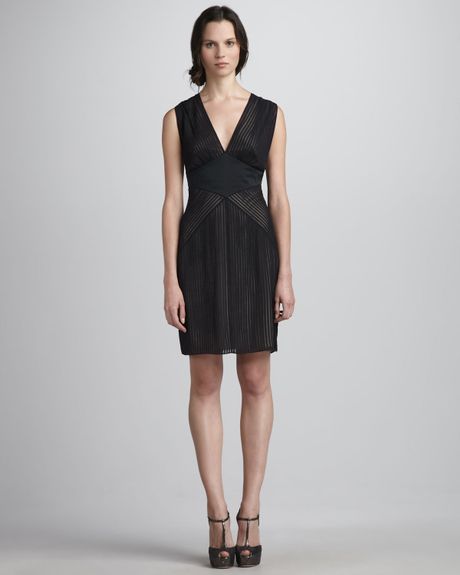 Catherine Malandrino Pleated Vneck Dress in Black (noir) - Lyst