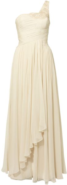 Biba Chloe One Shoulder Beaded Maxi Bridal Gown in Beige (sand) - Lyst