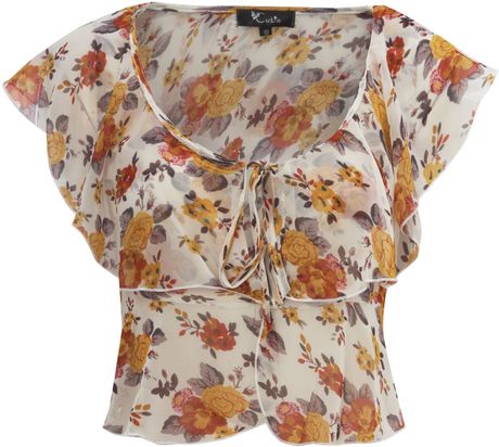 Cutie Floral Chiffon Crop Top in Gray (red) - Lyst