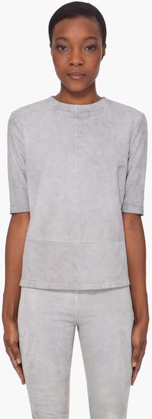 Damir Doma Grey Suede Cropped Tshirt - Lyst