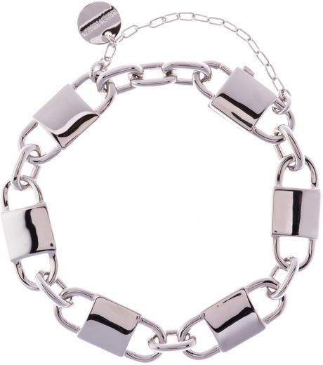 Karen Millen Karen Millen Padlock Chain Bracelet in Gray (silver) - Lyst