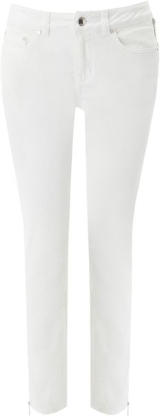 Karen Millen Skinny Zip Capri Jean in White - Lyst