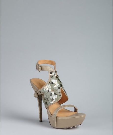 L.a.m.b. Taupe Leather Paillette Detail Keita Platform Sandals in Gold (taupe) - Lyst