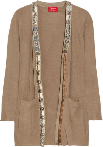 Lanvin Embellished Fineknit Silk Cardigan - Lyst