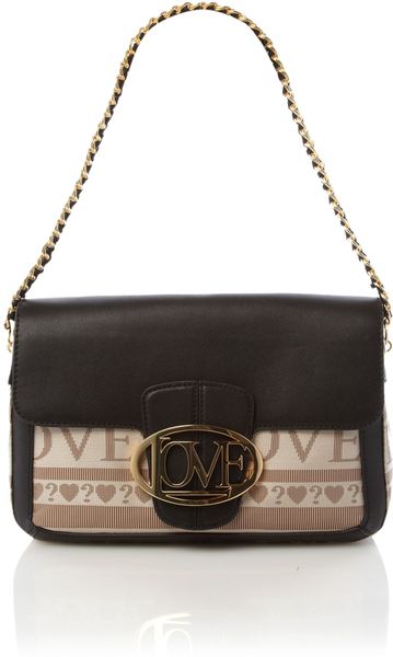 Love Moschino Love Jacquard Medium Flap Over Shoulder Bag in Black - Lyst