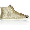Miu Miu Glittered Leather Hightop Sneakers in Gold - Lyst