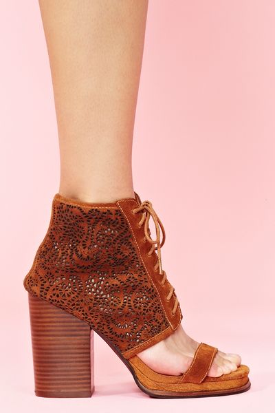 Nasty Gal Rachel Cutout Bootie Camel Suede in Brown (camel) - Lyst