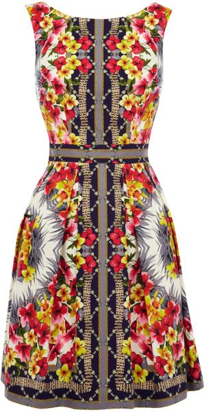 Oasis Oasis Scarf Print Full Skirted Dress in Multicolor (multi-coloured) - Lyst