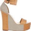 Red Valentino Leather and Canvas Wedge Sandals in Brown (camel) - Lyst