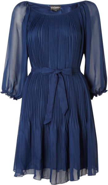 Sodamix Navy Pleated Dress in Blue (navy) - Lyst