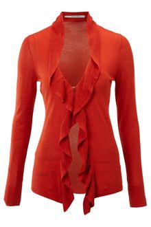 T Tahari Ruffle Front Knit Cardigan - Lyst
