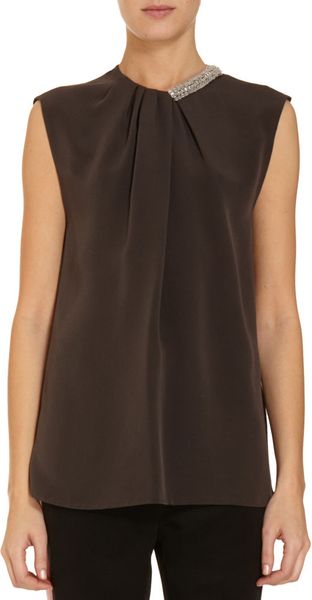 3.1 Phillip Lim Beaded Neck Top in Brown (asphalt) - Lyst